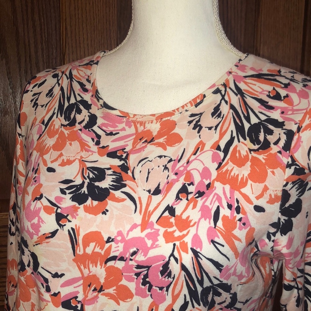 Croft & Barrow Orange and Pink Floral Long Sleeve Crew Neck Blouse - Picture 6 of 6